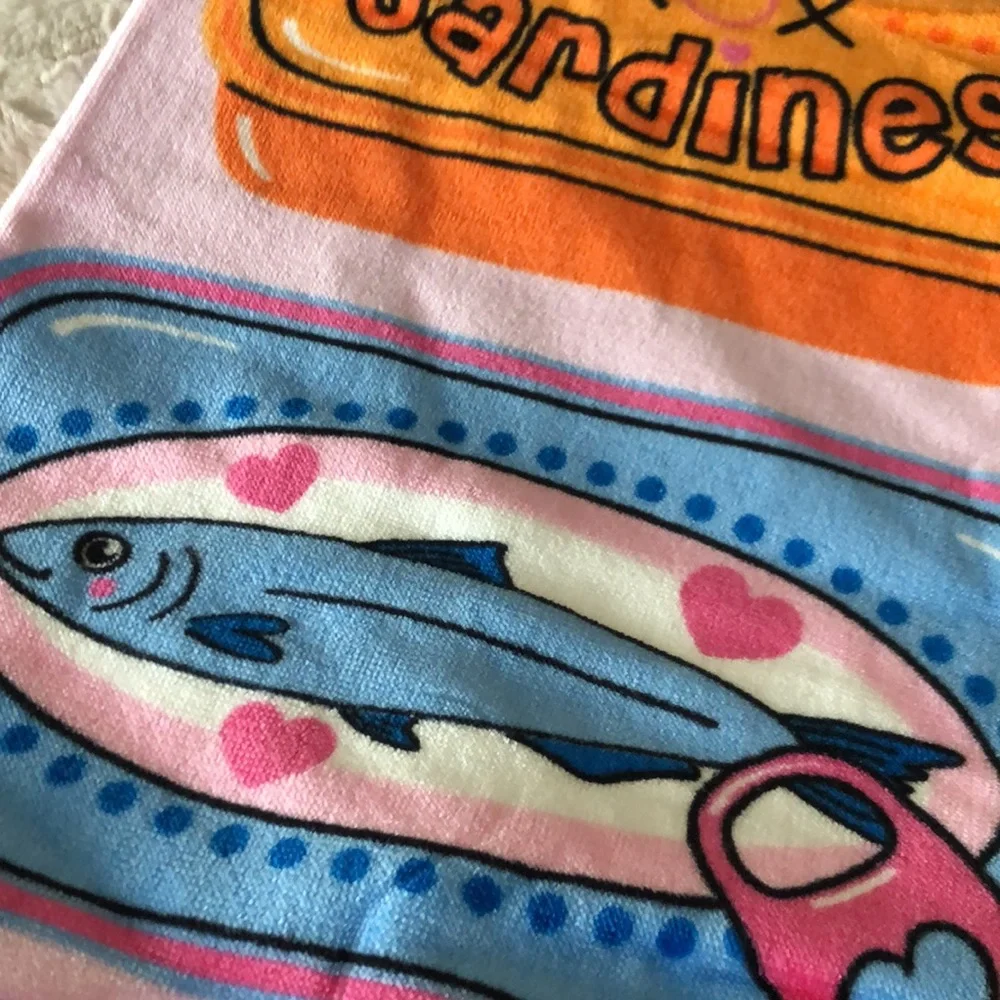 Betsey Johnson Pink Blue SARDINES Fish Print Beach Towel